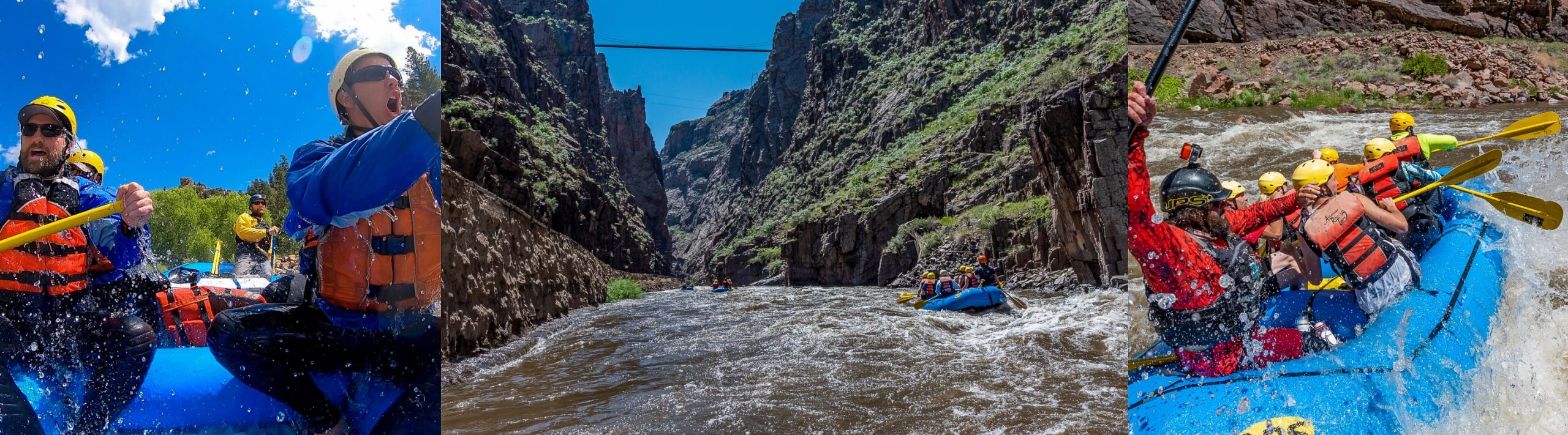 Three images side-by-side of Royal Gorge Whitewater Rafting in Colorado