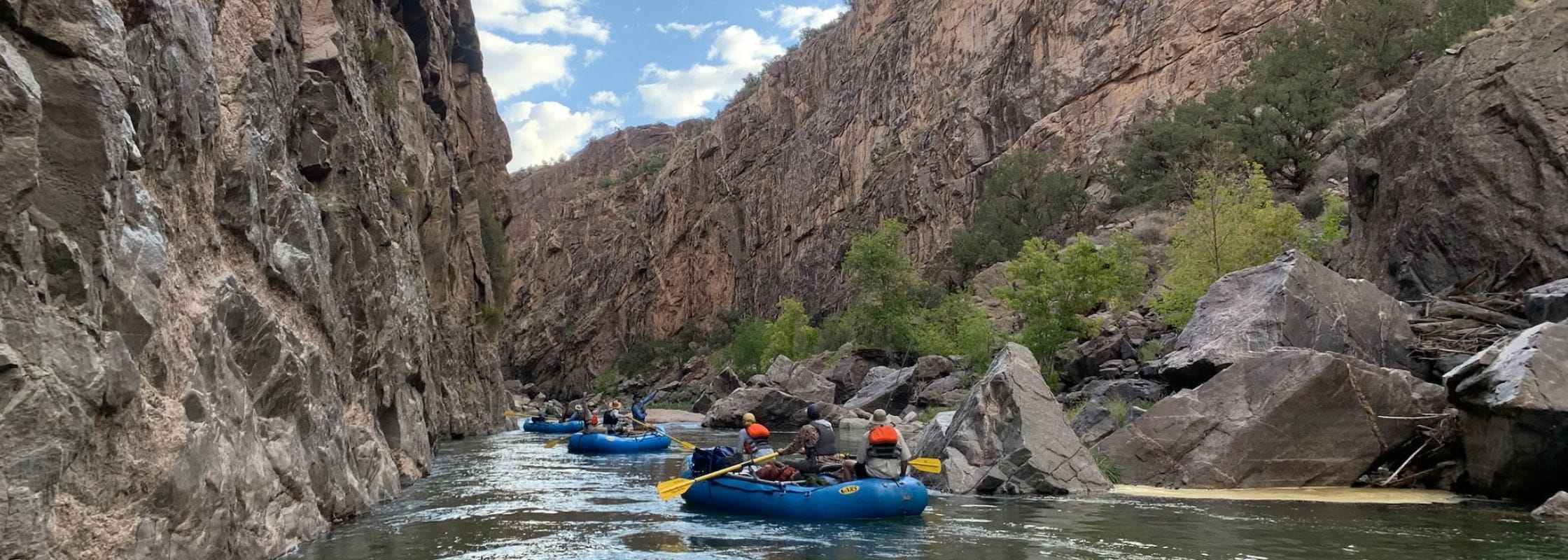 Rafts floating down the Gunnison Gorge in Colorado