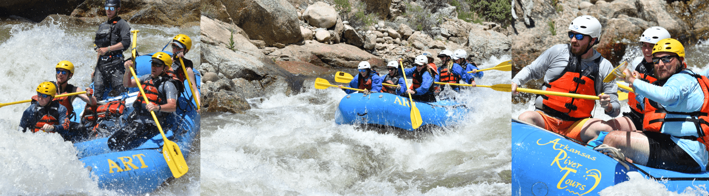 Three images side-by-side of Browns Canyon Rafting on Arkansas River
