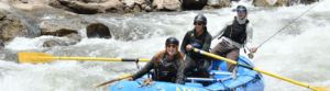 Three happy people fly fishing on the gunnison gorge