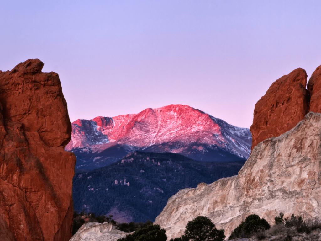 Pink mountain sunset in colorado springs