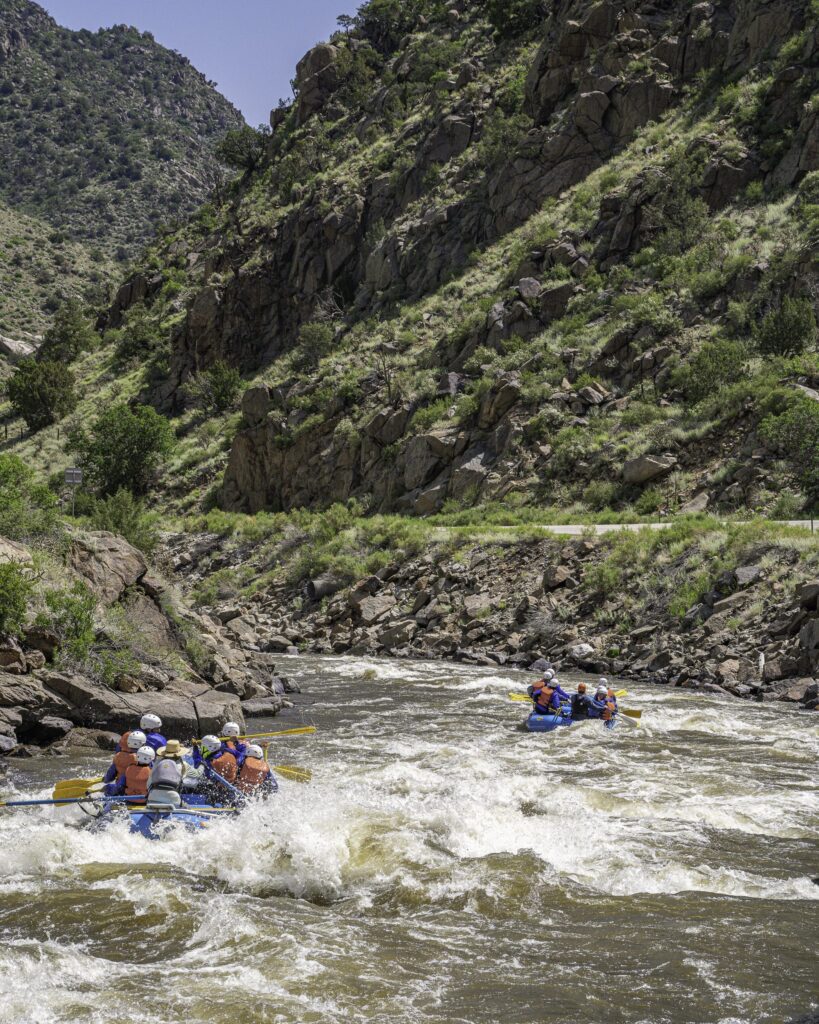 two rafts going down the Royal Gorge on the Arkansas River